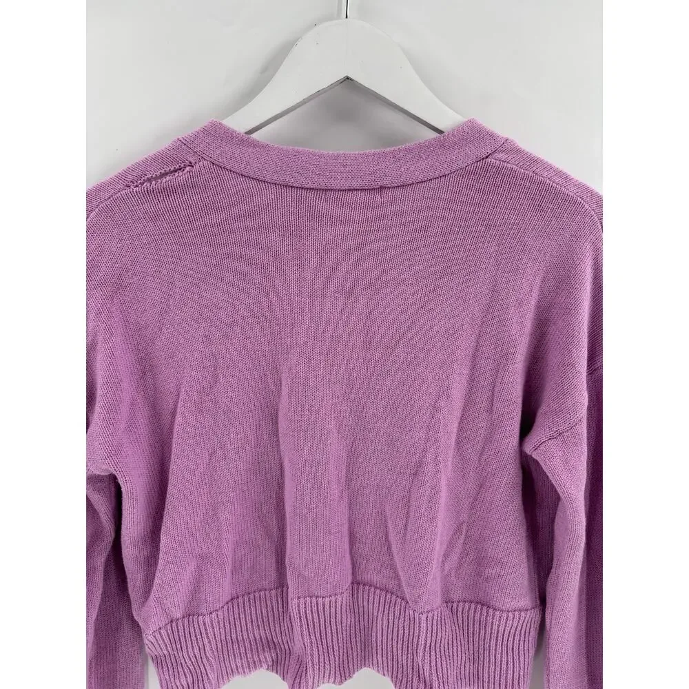 Abound Cardigan Sweater Womens Small Purple Buttons Knit 100% Cotton Stretch